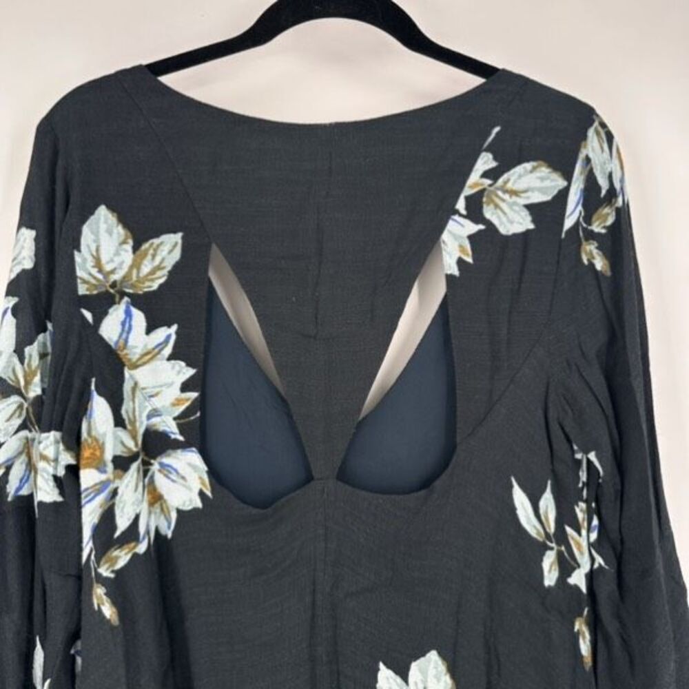 Free People‎ Wanderer Mini Dress Charcoal Floral Bell Sleeve As Seen On TV Small - Picture 15 of 15